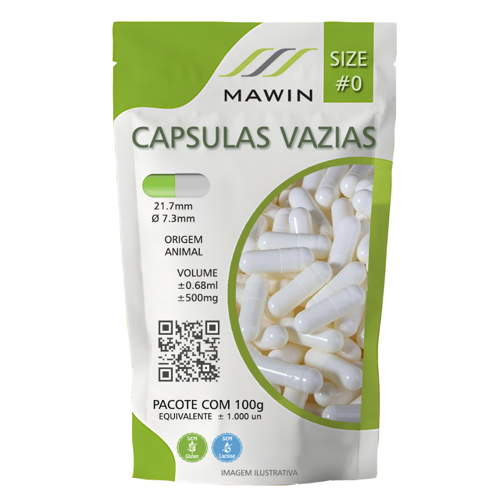 1.000 Capsula Gelatina Vazia N0 - BRANCA - Mawin