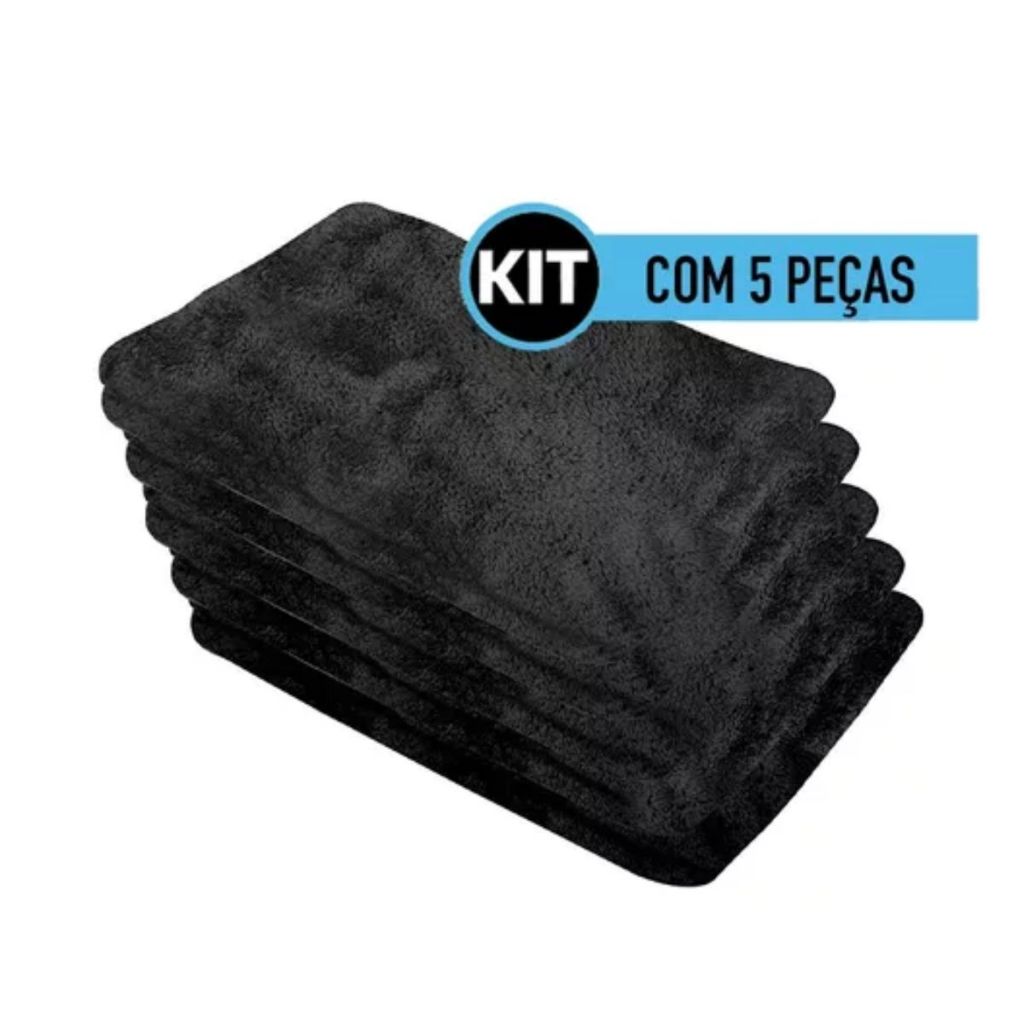 Kit com 5 Toalhas de Microfibra Preta 30x40cm 200gsm Vonder