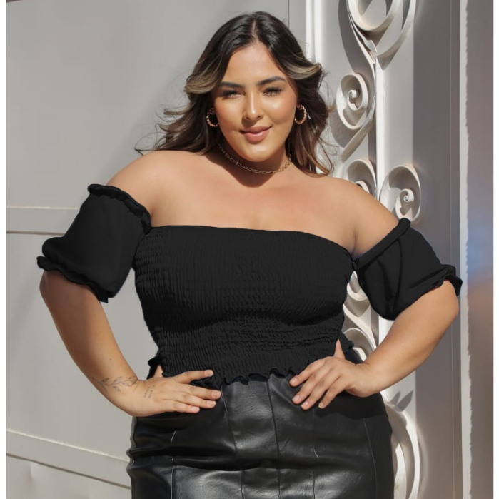 Blusa Feminina Plus Size Cropped e Bata Ajustável Elegante Moda Blogueira Verão 2025 Candy Colors