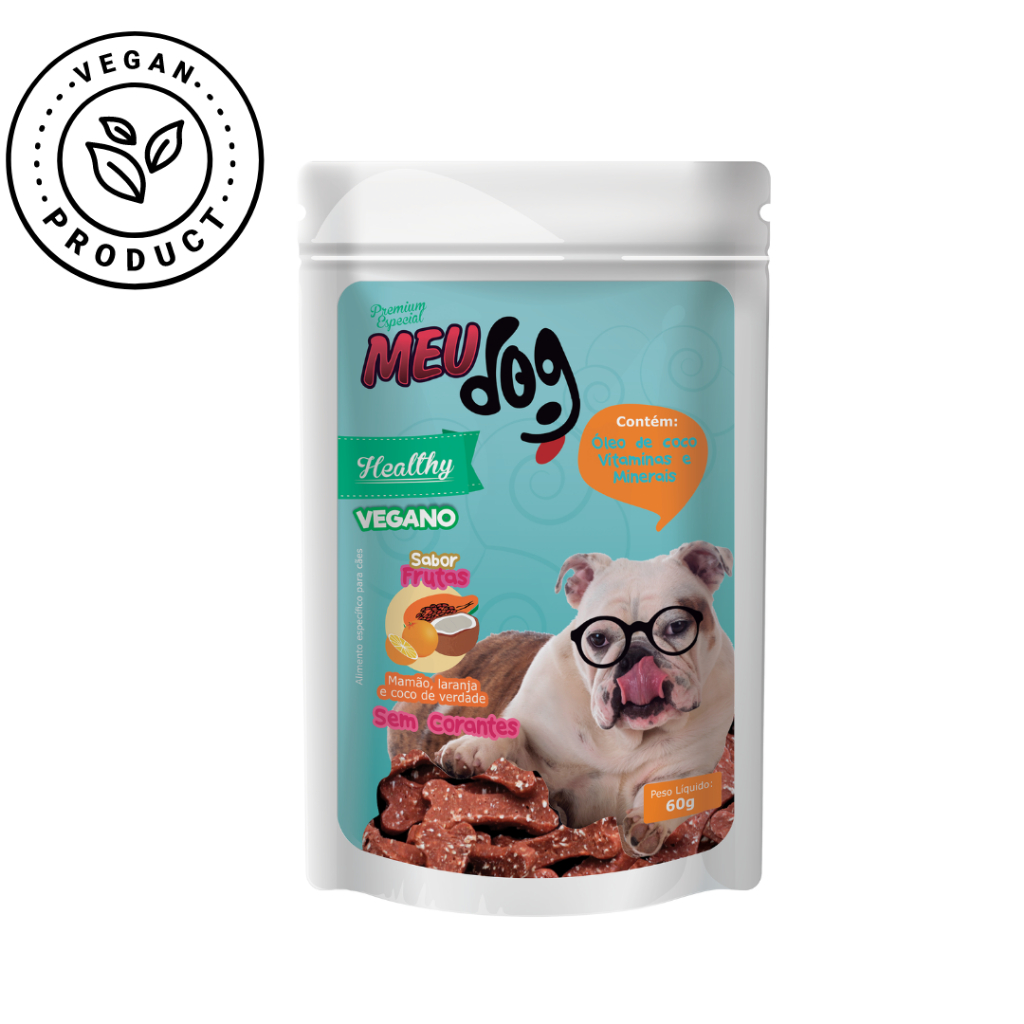 Bifinho VEGANO para cachorro Meu Dog 60g sabor Frutas ( laranja, mamão e coco)