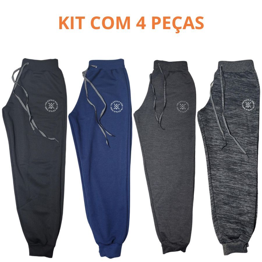 Kit 4 Calças Moletom Moletinho Infantil Menino Inverno