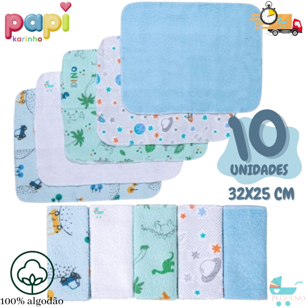 Paninho de Boca Toalhinha Felpuda 32cm x 25cm com 10 Unidades – Coisas de bebê