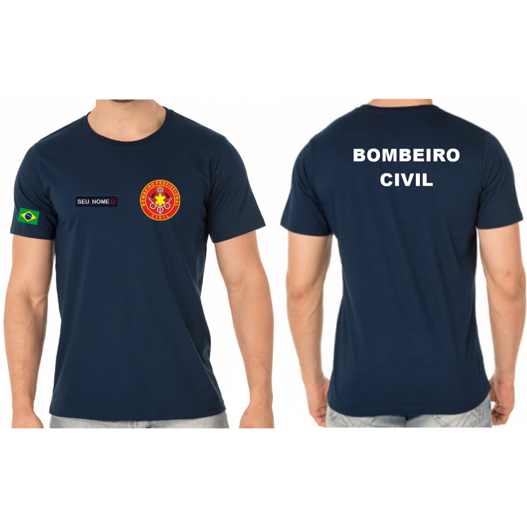 CAMISETA ALGODÃO MASCULINO BOMBEIRO CIVIL BORDADO