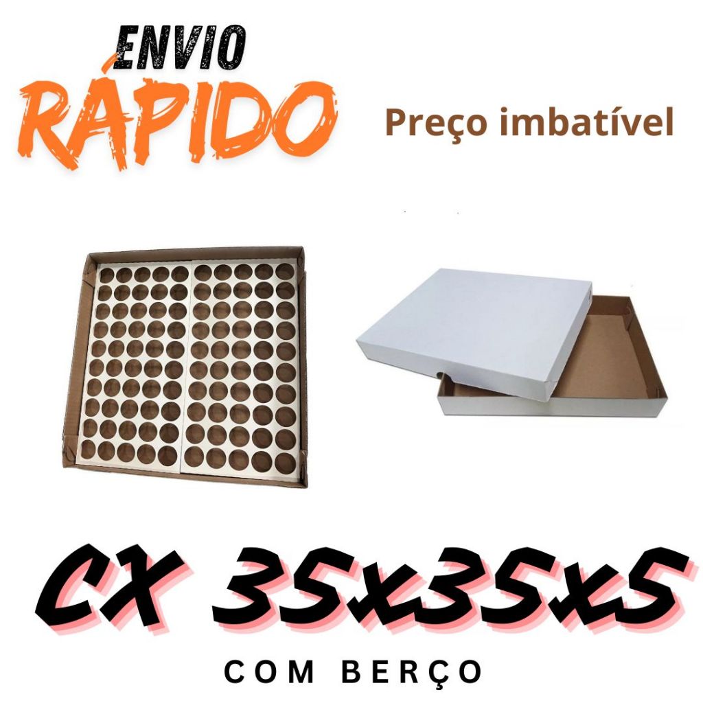 10 -  10 Caixa 35x35x5 para 100 Doces ou salgados Com Berço para forminha N6 35x35x5 Cm (10 Unidades)