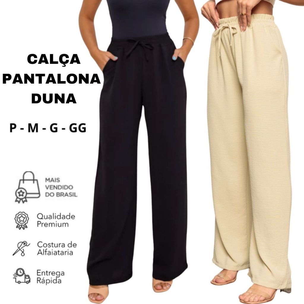 Calça Pantalona Com Bolso Cintura Alta Feminina PROMOÇÃO
