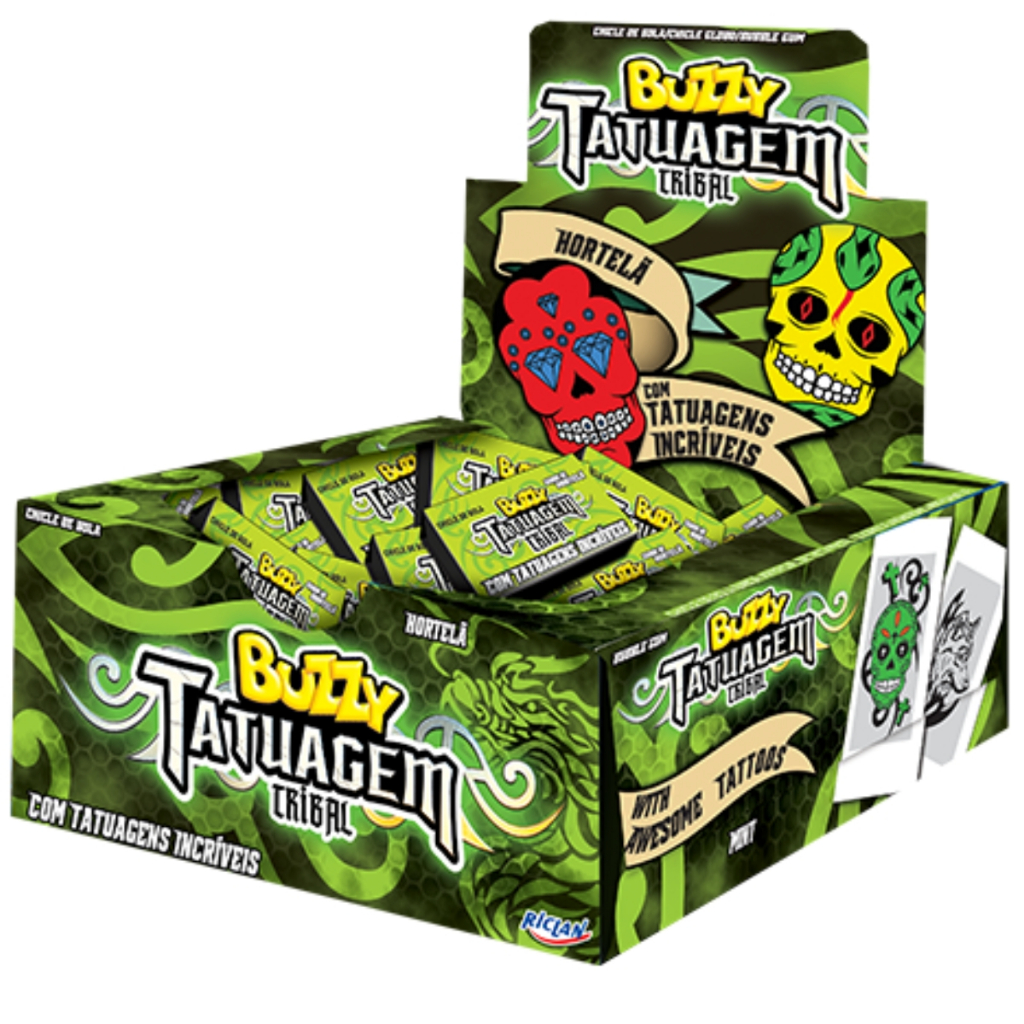 Chiclete Tatuagem Tribal Hortelã C/90 Buzzy em Oferta na Shopee
