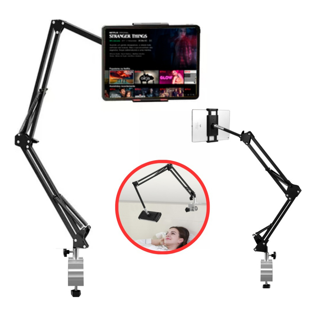 Braço Suporte De Mesa Pedestal Celular Tablet Grande Articulado Longo iPhone iPad Pro Galaxy Tab
