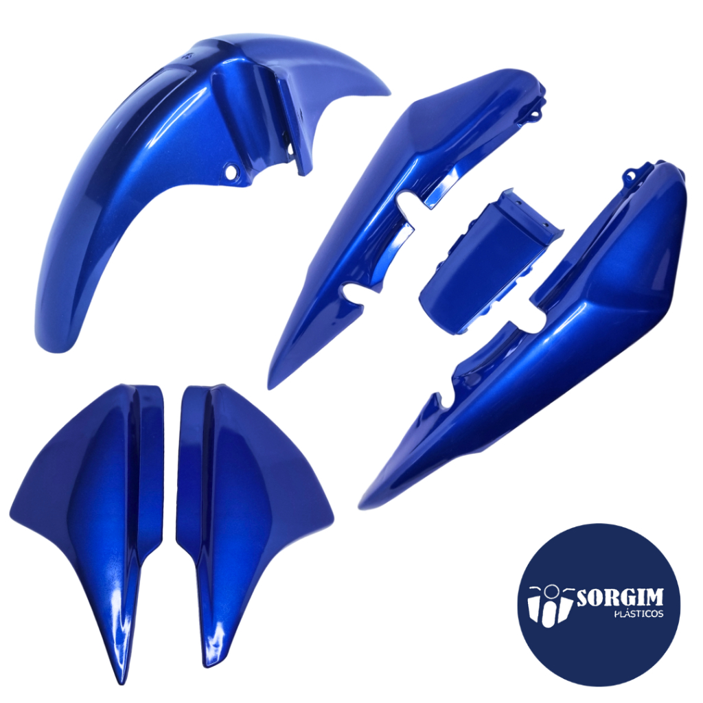 Jogo de Carenagem (kit) Titan 150 04/08 Azul: Rabeta + Paralama Dianteiro + Tampa Lateral (2004,2005,2006,2007,2008)