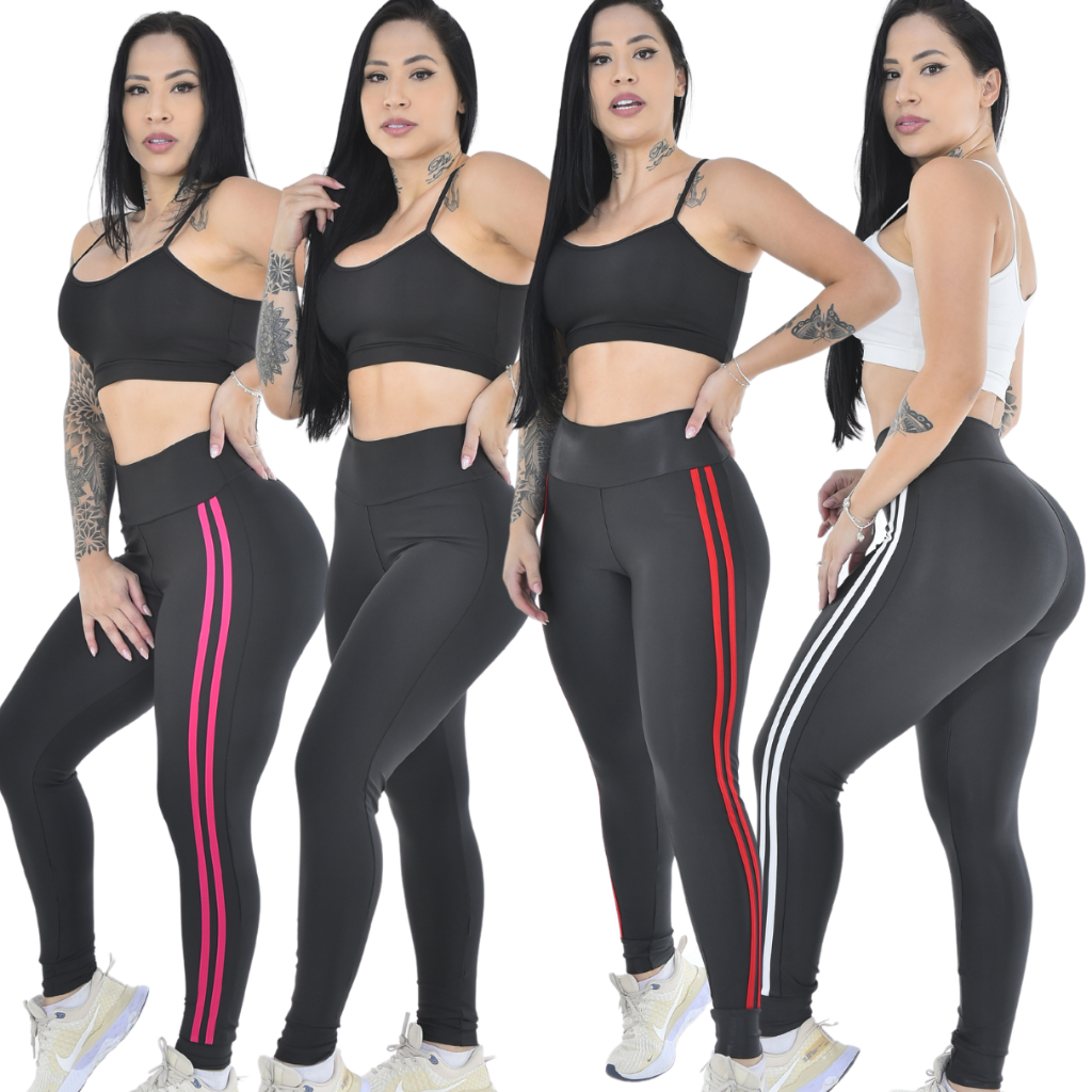 Kit 4 Calças Legging Feminina Fitness Cós Alto em Suplex para Atividade Física Academia e Corrida