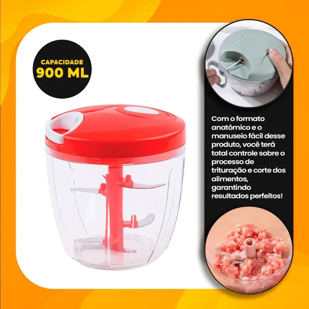 Processador Processadores De Alimentos Legumes Saladas Alhos 900ml Com 5 Laminas 13x12,5CM