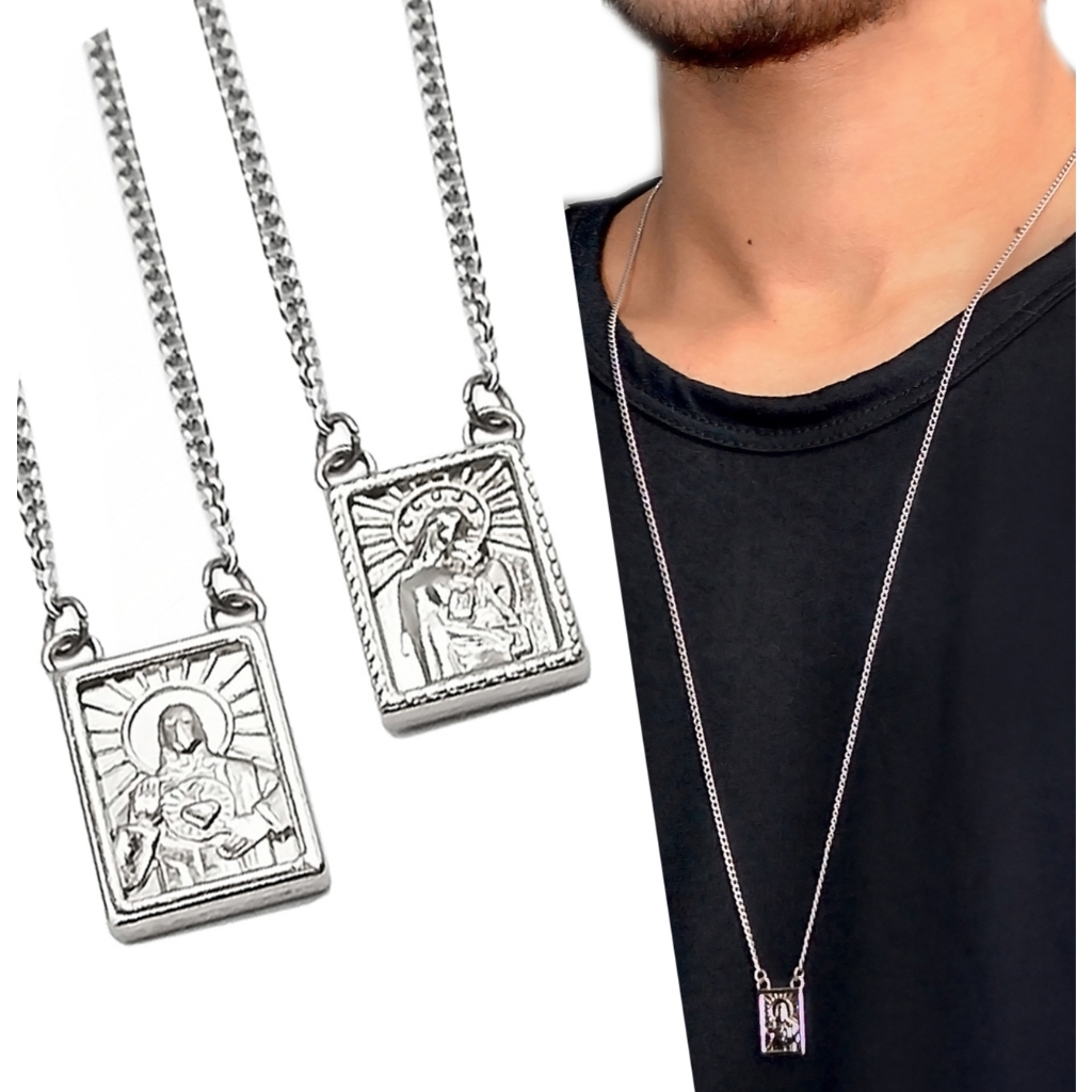 Escapulário Sagrado Coração de Jesus Nossa Senhora Corrente Corrente Aço Inoxidável Masculina