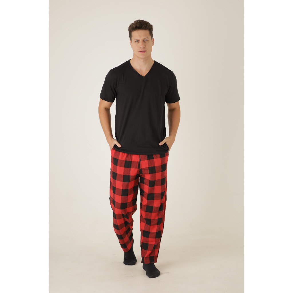 VB ONLINE Pijama Masculino Xadrez Inverno Verão Manga curta e calça Do M ao G1