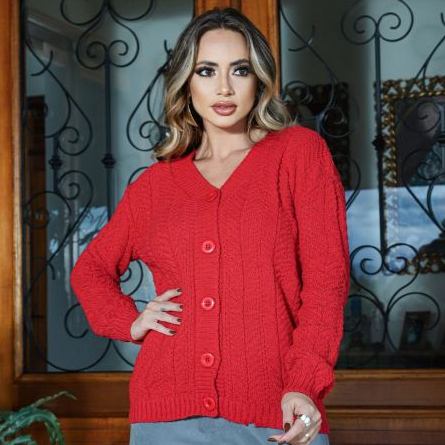 Blusa Feminina Tricot Casaco Manga Longa Com Botões Tendência Inverno