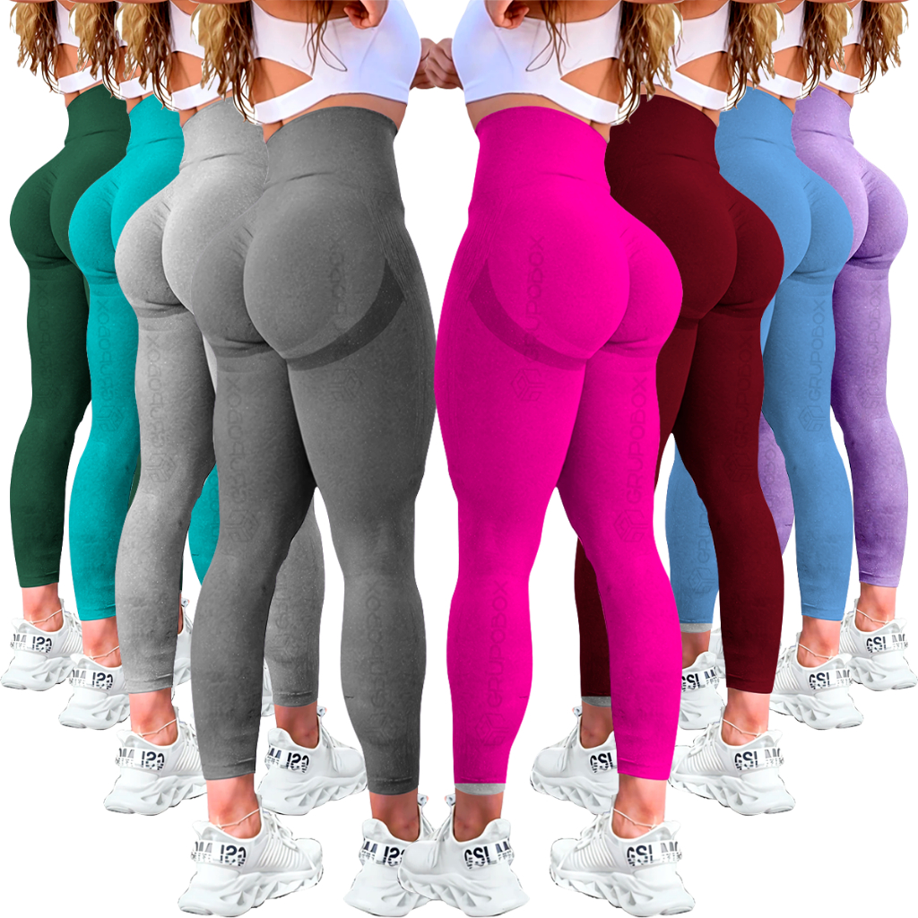 Kit Com 2 Calça Legging Feminina Academia Esportiva Fitness Cintura Alta Levanta Bumbum em Oferta na Shopee