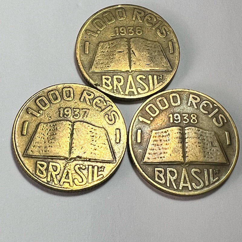 Lote 3 Moedas de 1000 Réis 1936 1937 e 1938 Padre Anchieta Bíblia