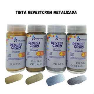 Tinta metalizada Revestcrom 90ml  calçados sapato bota bolsa cadeira banco jaqueta couro em Oferta na Shopee