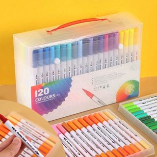 Kit Canetas Brush Ponta Pincel Lettering Duas Pontas 36/48/60/80/100/120 em Oferta na Shopee