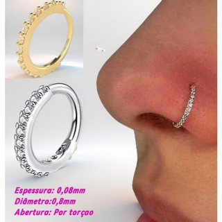 Piercing Nariz Cartilagem Argola Cravejado Strass Prata E Dourada 8mm