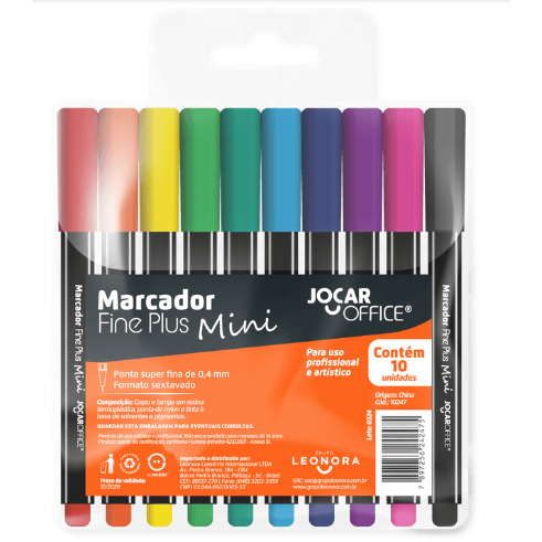 MARCADOR MINI FINELINER PONTA 0.4 - ESTOJO C/ 10 CORES JOCAR OFFICE