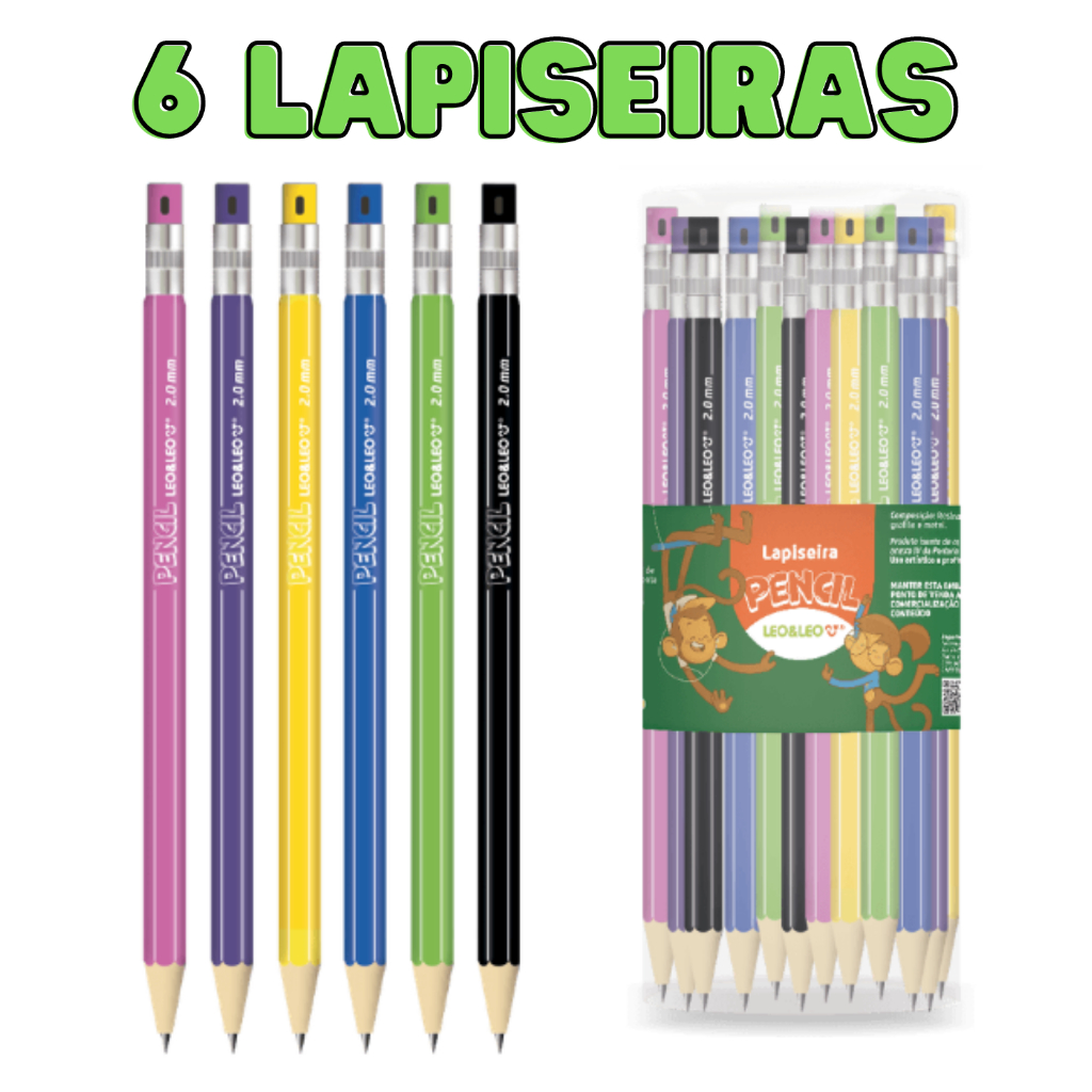 LAPISEIRA PENCIL C/ GRAFITE 2.0 - KIT 6 UNIDADES LEO&LEO em Oferta na Shopee