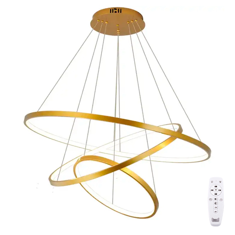 Lustre Dourado Led Moderno Pendente Anéis 3 Arco Aro Dourado Luxo — imagem 2 de 2