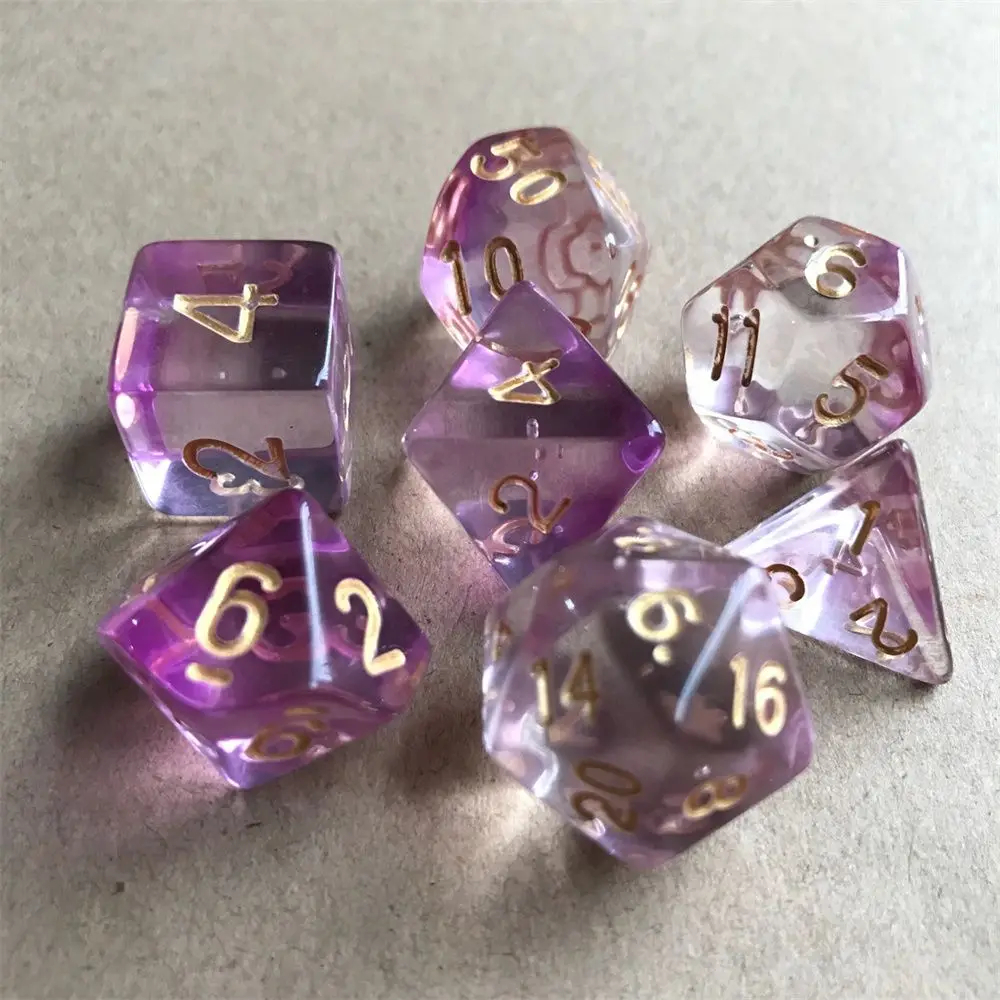 Conjunto 7 Dados Roxo Translúcido RPG Conjunto Purple Kit Jogo de D4 D6 D8 D10 D10% D12 D20 Para RPG De Mesa Tabuleiro Jogo Modelo Translúcido