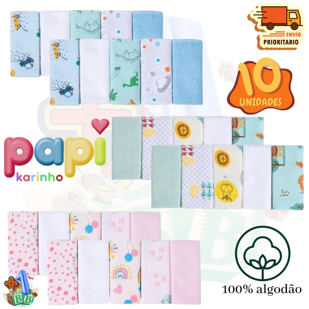 Paninho De Boca Toalhinha Papi kit 10 Unidades - Enxoval Bebe