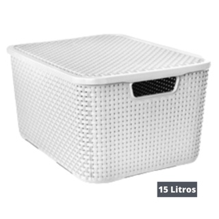Cesto Organizador Rattan com tampa 15 Litros Branco em Oferta na Shopee