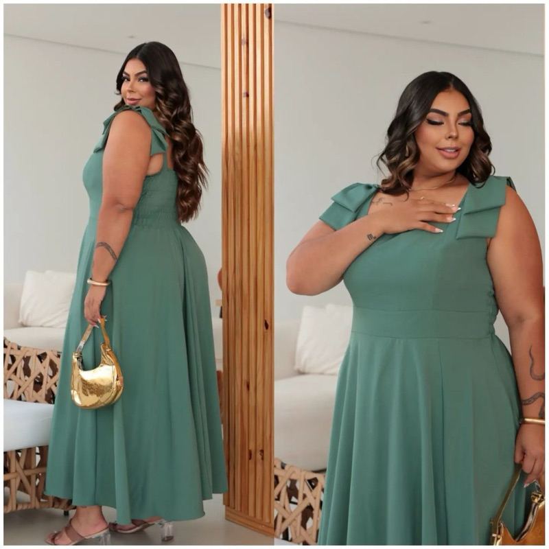 Vestido MIDI elegante con duas alças PLUS SIZE para qualquer ocaçao em Oferta na Shopee