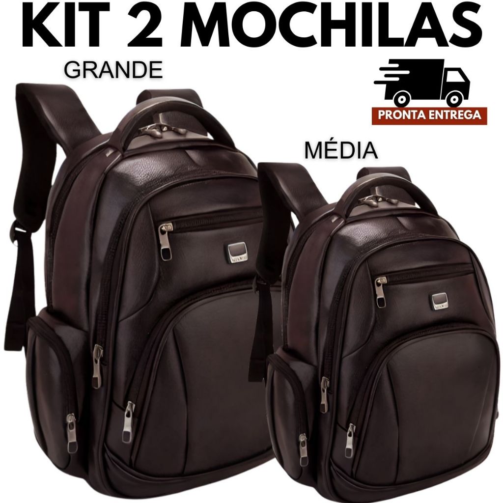 Kit 02 Mochilas Bolsa de Couro Média e Grande Unissex Trabalho Viagem Marrom em Oferta na Shopee