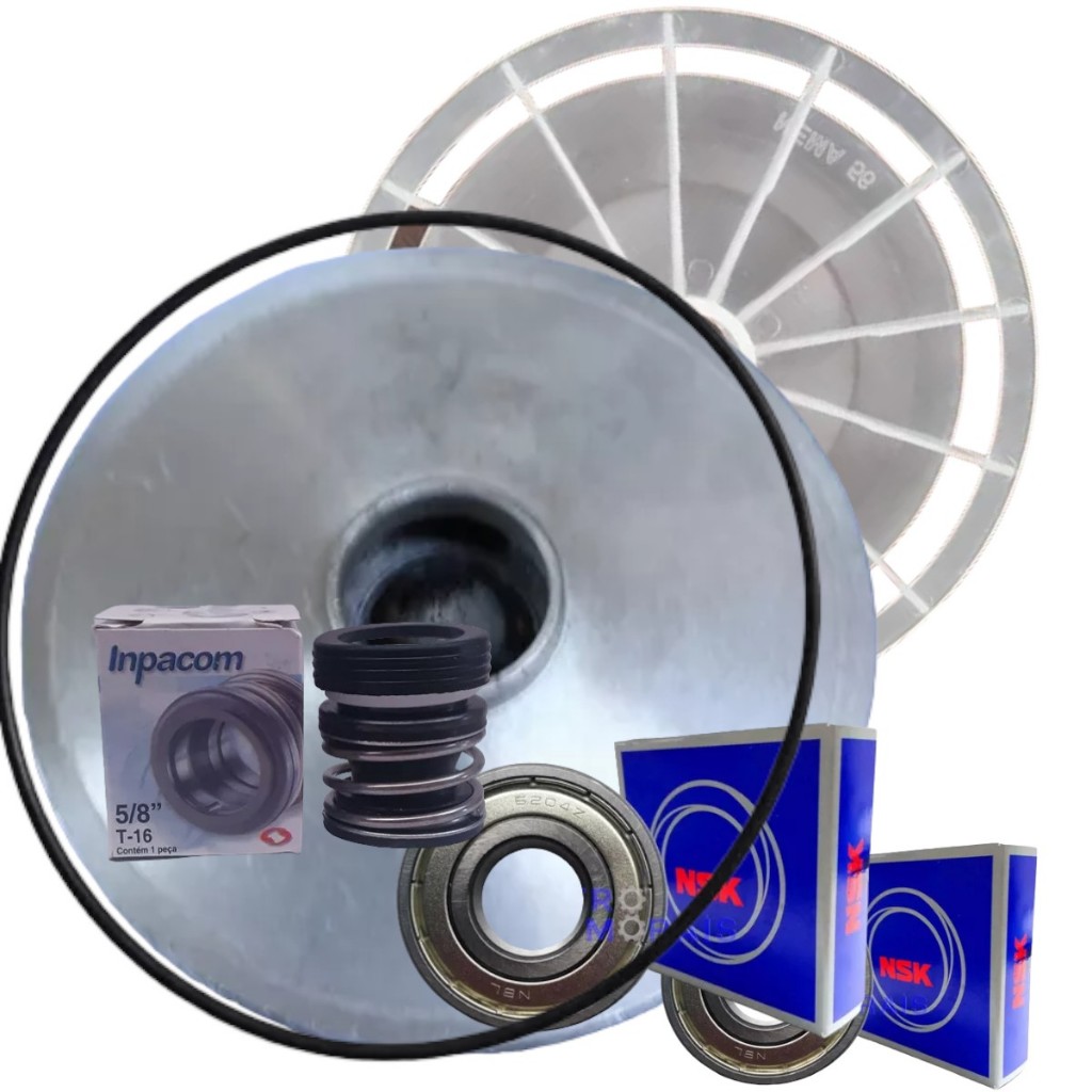 Kit reparo para Bomba Dancor modelo Antigo Rotor 150 Aluminio Selo 5/8 T-16 Rolamento 6202z Rolamento 6204z Anel Oring Vedação Carcaça e Ventoinha neme 56 Furo de 21,5mm