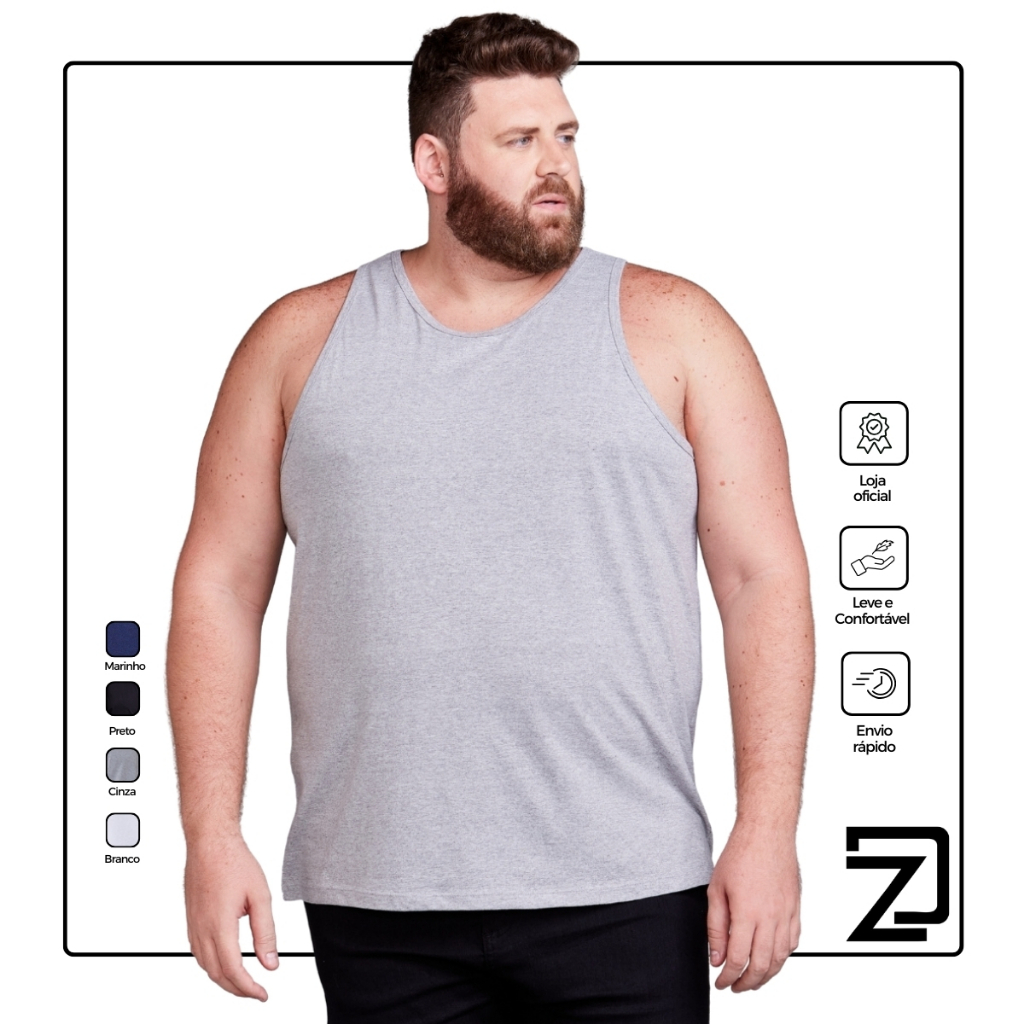 Regata Masculina Plus Size Lisa Verão Camisa Extra Grande em Oferta na Shopee