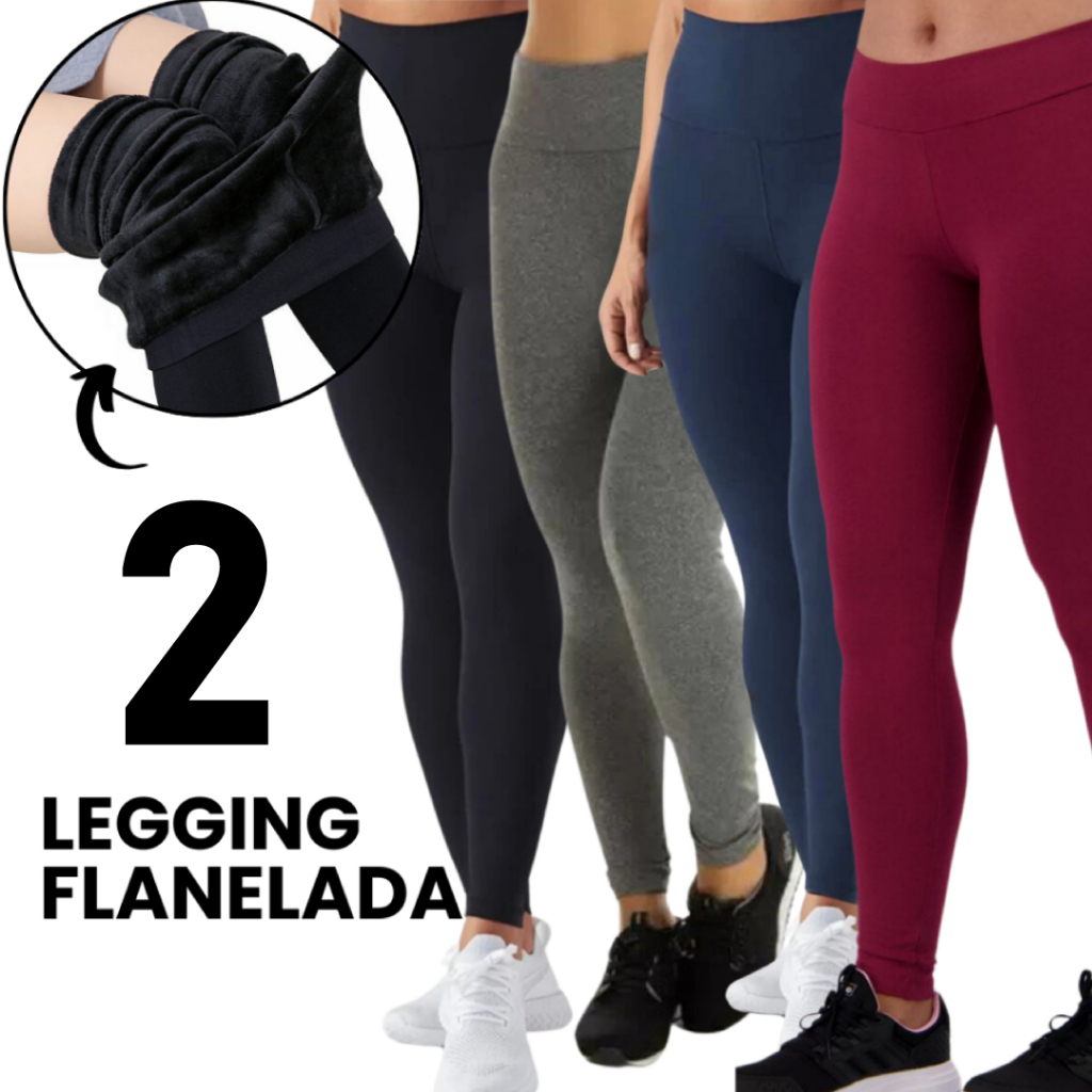 Kit 2 Calça Legging Flanelada Peluciada Costura Reforçada Cos Alta Forrada reforçada Alta Qualidade