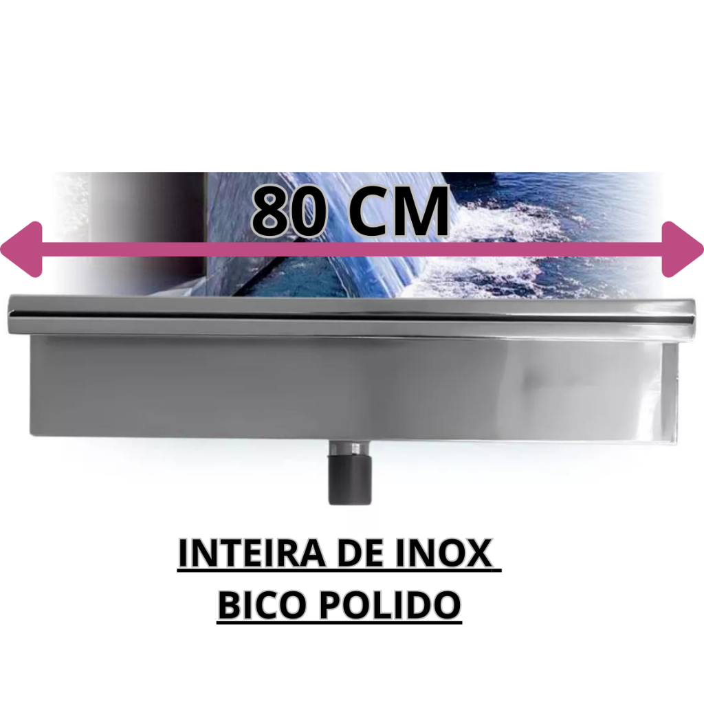 Cascata De Piscina Toda Em Aço Inox 316 Embutir Na Parede 80 cm