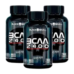 Kit 3x Bcaa 2400 - 30 Tabletes cada - Caveira Preta / Black Skull