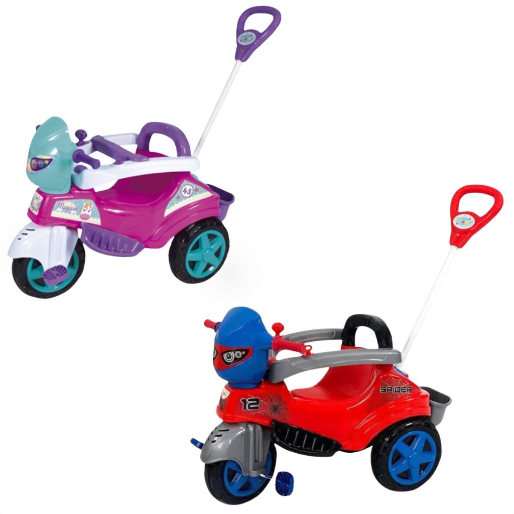 Triciclo Infantil Menino Menina Baby City Maral com Som e Haste de Empurrar - Mom & Baby