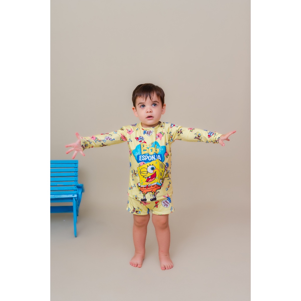 Camisa De Proteção Solar Uv50+Mais Sunga Temático Menino Termica Homem Aranha, Mickey, Dinossauro