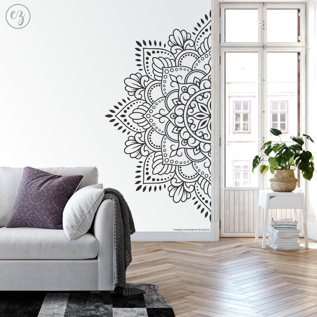 Imagem Adesivo de Parede Mandala Boho Modelo Thais Decorativo Sala Quarto Escritório Facil Aplicação