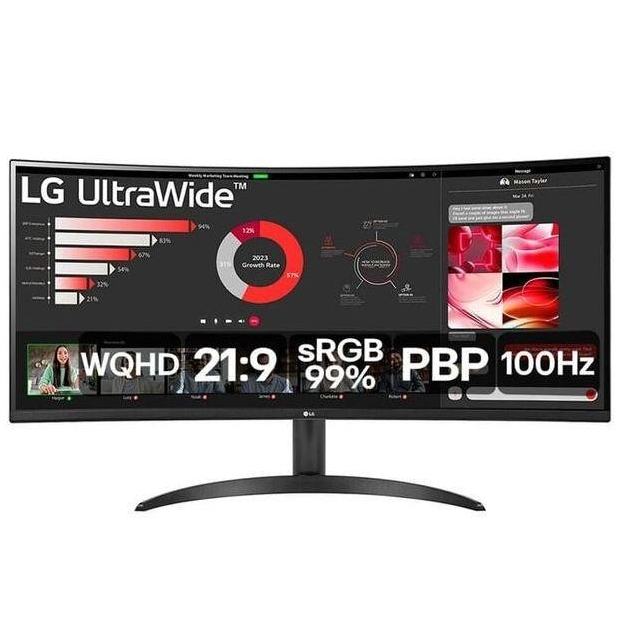 Monitor LG UltraWide Curvo Tela VA de 34” WQHD 3440 x 1440 21:9 sRGB 99% HDR10 PBP 100Hz AMD FreeSync 34WR50QC-B - Computers & Accessories