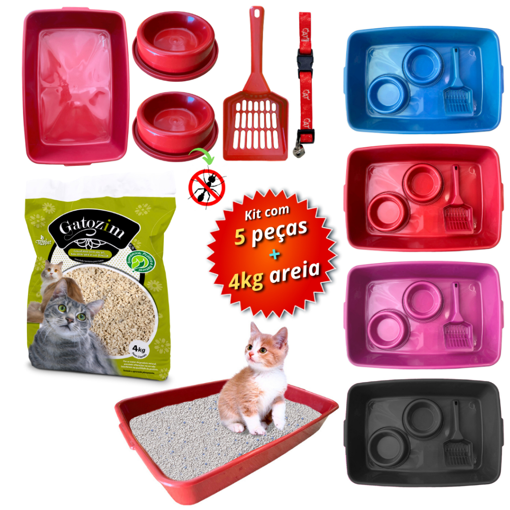 Kit caixa de areia para gatos higiênico + areia granulada 4kg em Oferta na Shopee