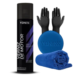 Kit Verniz De Motor Aerosol Vonixx 400ml + Toalha de Microfibra + Aplicador + Luva Nitrilica