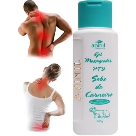 Kit 12 Gel Massageador PTD Apinil 190grs com sebo de carneiro – Alívio Muscular