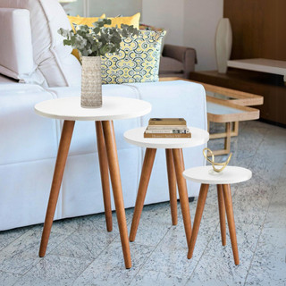 Kit Trio de Mesinhas Jogo de Mesas Lateral Decorativa Sala, Quarto Escritorio