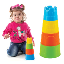 Torre Educativa Brinquedo de Empilhar Grande 23cm Didático Criança 1 ano - Desenvolvimento Imaginação | QUEEN SHOP