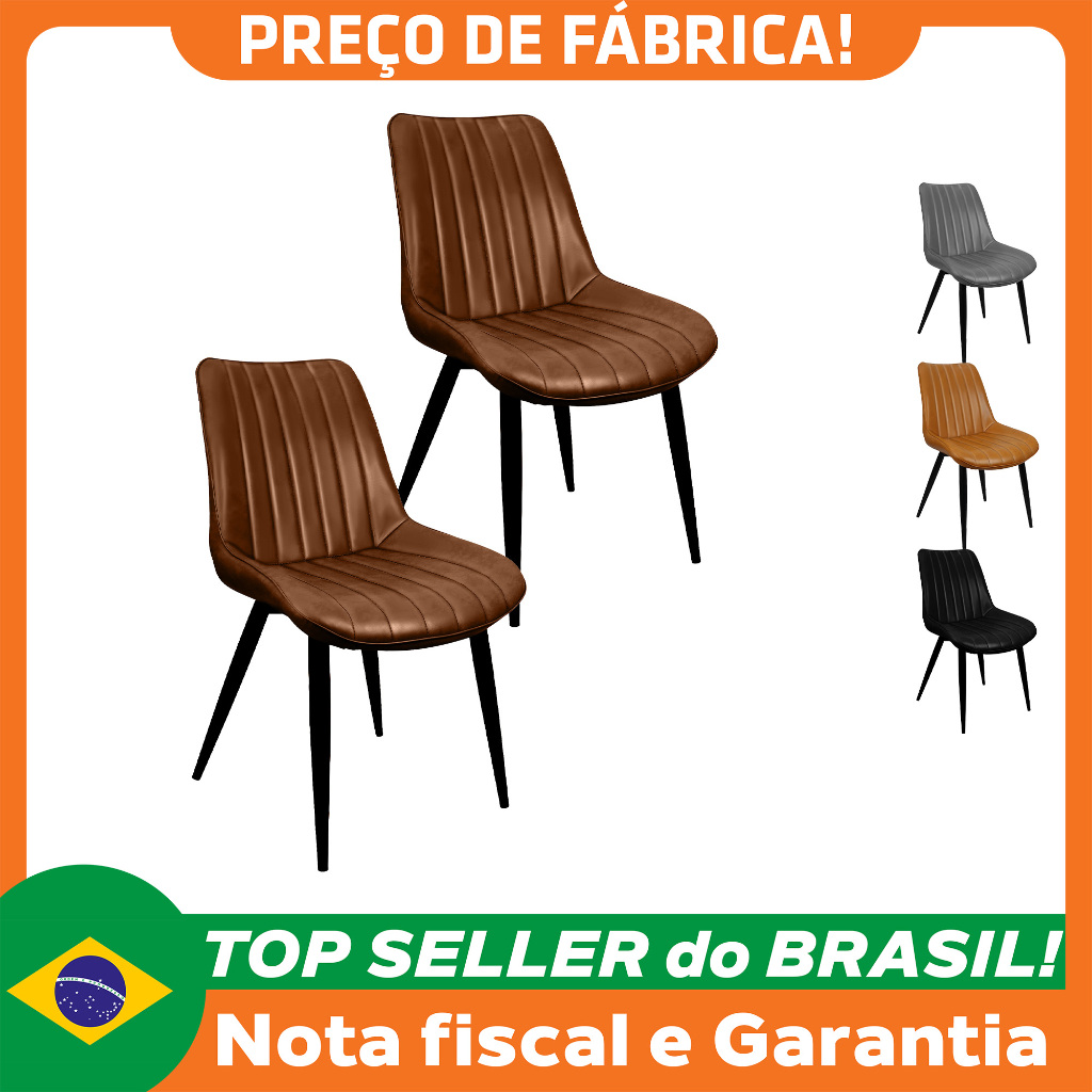 Kit 2 Cadeiras Chicago Poltrona Estofada Tainá Pu Vintage Retro Pés Preto em Oferta na Shopee