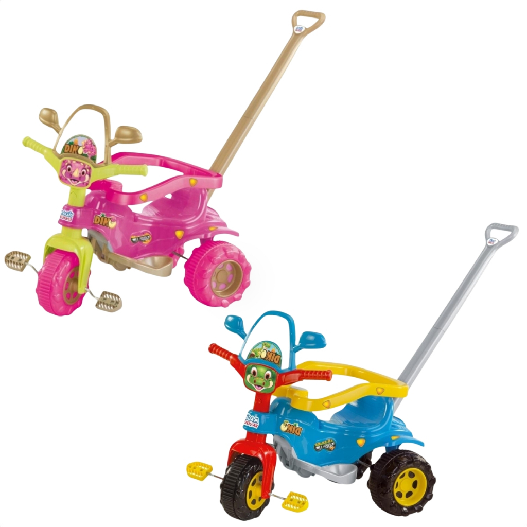 Triciclo Infantil Tico Tico Dino Rosa e Azul Com Haste Para Crianças Magic Toys em Oferta na Shopee