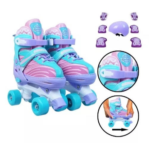 Patins Roller Infantil Feminino Com Kit Proteção Turma da Aventura - Unitoys