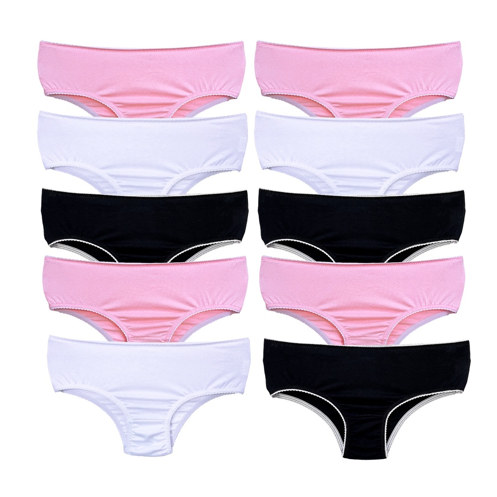 Kit 10 Calcinhas Infantil Meninas Algodão Básica Cotton Criança Kids Confortável