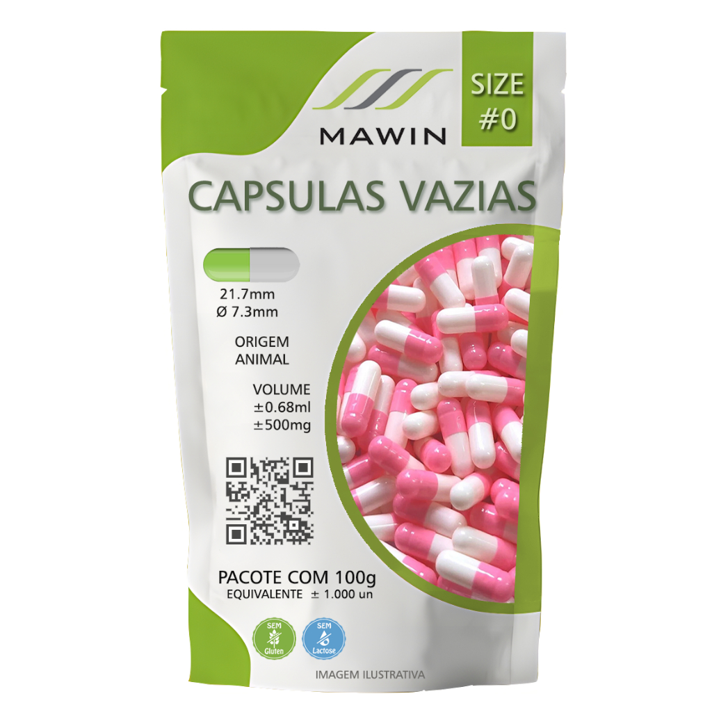 1.000 Capsula Gelatina Vazia N0 - ROSA - BRANCA - Mawin