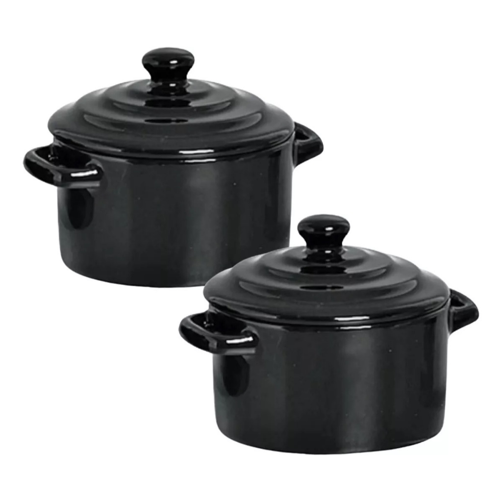 Kit 2 Mini Caçarola Cerâmica Preta Esmaltada 250ml Moderna Panelinha Para Festa Buffet Servir em Oferta na Shopee